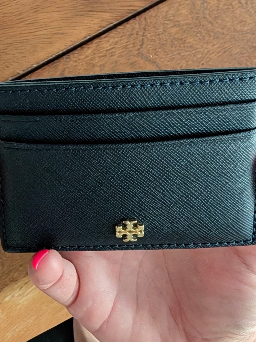 Tory Burch Navy Saffiano Leather Card Holder with Gold Logo - Picture 3 of 4